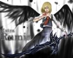  black_wings blonde_hair blood ex-rumia ex_rumia finger_licking licking necktie ross_(clumzero) ross_(pixiv191526) rumia short_hair sword tongue touhou weapon wings 