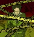  adachi_tohru black_hair caution_tape male necktie persona persona_4 short_hair spoilers suica_(artist) 