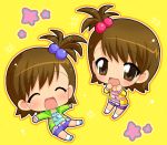  brown_hair chibi closed_eyes futami_ami futami_mami hahifuhe hair_bobbles hair_ornament idolmaster short_hair siblings sisters twins 