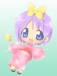  bow chibi hahifuhe hiiragi_tsukasa japanese_clothes kimono lucky_star purple_hair short_hair yukata 