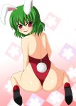  ass bare_legs bunny_ears bunnysuit green_hair kazami_yuuka kneeling leotard looking_back rabbit_ears red_eyes sawa_(artist) short_hair thong_leotard touhou waribasi 