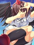  arano_takeshi kneehighs open_mouth panties pantyshot shameimaru_aya socks takeda_aranobu touhou underwear wings wink 