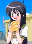  bread food melon_bread meronpan open_mouth school_uniform shakugan_no_shana shana 