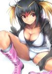  1girl breasts cleavage commentary_request ebizome hair_between_eyes headphones kemono_friends looking_at_viewer medium_breasts multicolored_hair rockhopper_penguin_(kemono_friends) smile 