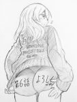  /\/\/\ 1girl adjusting_buruma adjusting_clothes ass bangs blush buruma clothes_writing cowboy_shot from_behind greyscale highres jacket long_hair looking_at_viewer looking_back monochrome nakajima_ryou official_style open_mouth ranker&#039;s_high simple_background sketch sleeves_past_wrists solo sweatdrop thighs track_jacket 