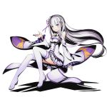  1girl boots breasts cleavage detached_sleeves divine_gate emilia_(re:zero) eyebrows_visible_through_hair floating_hair flower full_body hair_flower hair_ornament hair_ribbon long_hair low-tied_long_hair official_art pleated_skirt purple_ribbon re:zero_kara_hajimeru_isekai_seikatsu ribbon shadow silver_hair skirt small_breasts smile solo thigh-highs thigh_boots transparent_background ucmm very_long_hair violet_eyes white_boots white_flower white_skirt 