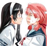  2girls aida_yuu akashi_(kantai_collection) black_hair blush from_side glasses green_hair hairband kantai_collection long_hair lowres multiple_girls ooyodo_(kantai_collection) open_mouth pink_hair sweat upper_body yuri 