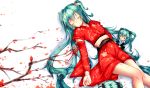  3girls aqua_hair chibi detached_sleeves hatsune_miku highres japanese_clothes long_hair lying multiple_girls on_back sleeping twintails very_long_hair vocaloid 