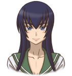  1girl blue_eyes blue_hair blush busujima_saeko closed_mouth collarbone highschool_of_the_dead long_hair looking_at_viewer mugen_ouka school_uniform simple_background smile solo uniform white_background 