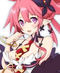  1girl bracelet breasts cleavage crown disgaea fang highres iwasi-r jewelry looking_at_viewer makai_senki_disgaea_5 necktie open_mouth pink_hair pointy_ears ponytail seraphina_(disgaea) short_hair smile solo violet_eyes 
