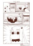  (o)_(o) 1girl bowl comic commentary_request greyscale highres horns kantai_collection long_hair microwave mittens monochrome moomin muppo northern_ocean_hime rice_cooker sazanami_konami shinkaisei-kan sidelocks solo steam translation_request twitter_username warped 