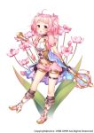  1girl :o black_choker black_gloves bloomers boots bow flower flower_knight_girl full_body gloves hanai_(flower_knight_girl) knee_boots looking_at_viewer navel object_namesake official_art pink_bloomers pink_bow pink_eyes pink_hair short_hair short_twintails shouni_(sato3) solo staff standing thighlet twintails underwear white_background 