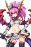  1girl dragon_ears dragon_girl dragon_tail dragon_wings elbow_gloves gloves hairband heterochromia highres horn kirin_(armor) midriff monster_hunter navel open_mouth purple_hair puzzle_&amp;_dragons samoore sonia_(p&amp;d) tail thigh-highs violet_eyes wings yellow_eyes 