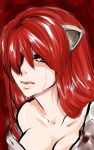  1girl artist_request closed_mouth collarbone crying elfen_lied horns long_hair looking_at_viewer lucy red_background red_eyes redhead simple_background solo 