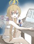  1girl 6269 can computer cq_tenshi_hamuel drink halo laptop mahou_shoujo_ikusei_keikaku mahou_shoujo_ikusei_keikaku_aces mahou_shoujo_ikusei_keikaku_queens red_bull sitting solo wings 