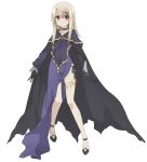  1girl black_gloves black_panties cape caster caster_(cosplay) choker cosplay dress eyebrows_visible_through_hair fate/kaleid_liner_prisma_illya fate_(series) full_body gloves highres holster illyasviel_von_einzbern long_hair looking_at_viewer panties purple_dress red_eyes side-tie_panties silver_hair solo standing thigh_holster underwear 