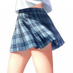 1girl blouse blue_skirt close-up from_side haneru lower_body original plaid plaid_skirt simple_background skirt solo thighs white_background white_blouse 