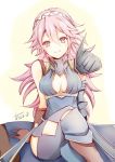  1girl alternate_costume atoatto breasts cleavage fire_emblem fire_emblem_if gloves hairband legs_crossed long_hair pink_eyes pink_hair sitting soleil_(fire_emblem_if) solo 