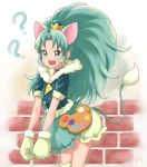  1girl ? alternate_color animal_ears chocokin choker cure_gelato earrings extra_ears fang food_themed_hair_ornament gloves green_eyes green_gloves green_hair hair_ornament jewelry kirakira_precure_a_la_mode lion_ears lion_tail long_hair looking_at_viewer magical_girl open_mouth ponytail precure short_sleeves solo tail tategami_aoi 