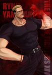  aura black_shirt blonde_hair bracelet crazy_eyes fatal_fury hand_in_pocket highres jewelry male_focus multicolored_hair shirt the_king_of_fighters the_king_of_fighters_xiv tongue tongue_out two-tone_hair yamazaki_ryuuji 