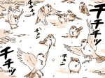  bird eurasian_tree_sparrow mitsumoto_jouji monochrome no_humans sparrow touhou translation_request 