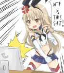  &gt;:o 1girl :o anger_vein angry animal_ears artist_name commentary_request english fake_animal_ears harurun_zw kantai_collection logo_parody monitor profanity punching shimakaze_(kantai_collection) solo speech_bubble 
