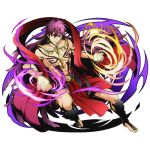  1boy absurdly_long_hair brown_eyes collarbone divine_gate feathers full_body hair_between_eyes long_hair looking_at_viewer magi_the_labyrinth_of_magic official_art purple_feathers purple_hair sinbad_(magi) solo tattoo transparent_background ucmm very_long_hair 