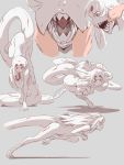  1girl ad-6-0001a alien colored_eyelashes grey_background long_hair long_tail long_tongue monster_girl open_mouth original petite-emi pointy_ears red_eyes running sharp_teeth simple_background solo_focus tail teeth tongue tongue_out white_hair white_skin 