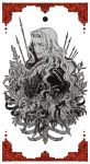  1boy artist_request beard blood facial_hair fate/apocrypha fate/grand_order fate_(series) flower formal lancer_of_black long_hair looking_at_viewer male_focus monochrome polearm short_hair simple_background solo spear weapon white_background 