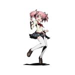  1girl black_skirt bow bowtie divine_gate eyebrows_visible_through_hair full_body hair_ribbon kaname_madoka long_hair looking_at_viewer mahou_shoujo_madoka_magica official_art open_mouth pink_eyes pink_hair pleated_skirt red_bow red_ribbon ribbon school_uniform shadow short_twintails skirt solo thigh-highs transparent_background twintails ucmm white_legwear zettai_ryouiki 