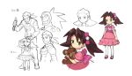  1boy 1girl brown_hair dress earrings green_eyes hair_slicked_back jewelry kin_niku monochrome rockman rockman_dash sketch teisel_bonne tron_bonne younger 