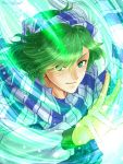  1boy fire_emblem fire_emblem:_seisen_no_keifu green_eyes green_hair hair_over_one_eye headband komugikomix levin_(fire_emblem) looking_at_viewer scarf smile 