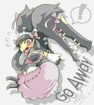  ! apron blush bow detached_sleeves dress embarrassed flying_sweatdrops lolita_fashion maid_apron maid_cap maid_headdress mawile mega_mawile mega_pokemon miji outstretched_hand pink_dress pokemon pokemon_(creature) violet_eyes 
