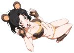  1girl animal_costume animal_ears black_hair breasts full_body kumagai_yuuko looking_at_viewer navel open_mouth shiny shiny_skin simple_background solo white_background world_trigger 