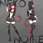  1girl animal_ears ass barefoot bell bell_collar bikini cat_ears cat_tail collar gloves highres hood hooded_jacket jacket long_hair open_clothes open_jacket original red_eyes redhead robot_cat solo swimsuit tail thigh-highs 