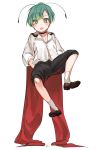  1girl antennae black_shorts brown_shoes cape choker collarbone full_body green_eyes green_hair hands_in_pockets highres looking_at_viewer shirt shoes short_hair short_sleeves shorts sketch socks solo tis_(shan0x0shan) touhou white_legwear white_shirt wriggle_nightbug 