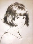  1girl highres ilya_kuvshinov ink_(medium) monochrome original short_hair solo traditional_media upper_body 