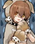  1girl animal_ears animal_hood brown_hair dog_ears gloves hood mahou_shoujo_ikusei_keikaku mahou_shoujo_ikusei_keikaku_unmarked paw_gloves paws solo tama_(mahoiku) tears umesasami yellow_eyes 