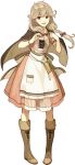  1girl apron blonde_hair blush boots braid brown_eyes cape faye_(fire_emblem) fire_emblem fire_emblem_echoes:_mou_hitori_no_eiyuuou full_body hidari_(left_side) long_hair official_art open_mouth solo transparent_background twin_braids 