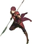  armor boots fingerless_gloves fire_emblem fire_emblem_echoes:_mou_hitori_no_eiyuuou full_body gloves hidari_(left_side) lukas_(fire_emblem) male_focus official_art polearm red_eyes redhead solo spear transparent_background weapon 