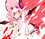  1girl bat_wings blood blood_on_face goggles goggles_around_neck headphones mahou_shoujo_ikusei_keikaku mahou_shoujo_ikusei_keikaku_unmarked pink_eyes pink_hair solo swim_swim tears umesasami wings 