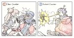  2koma 3boys arrow arrow_in_head bad_source bow_(weapon) comic counter eye_beam fire_emblem_heroes gameplay_mechanics hector_(fire_emblem) laser_sight male_focus marth md5_mismatch multiple_boys punching resized takumi_(fire_emblem_if) tecchen upscaled weapon 