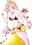  1girl 2017 artist_name bare_shoulders bikini bikini_top bishoujo_senshi_sailor_moon cerecere_(sailor_moon) closed_mouth dated flower hair_bun hair_rings pantyhose pantyhose_under_swimsuit petals pink_eyes pink_hair pink_legwear purple_bikini red_rose rose rose_petals signature swimsuit white_hair yukinami_(paru26i) 