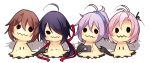  absurdly_long_hair ahoge aoba_(kantai_collection) black_hair blush brown_hair camera closed_eyes crossover flying_sweatdrops full_body fume furutaka_(kantai_collection) hair_between_eyes hair_ornament hair_over_one_eye hair_ribbon hair_scrunchie hairclip holding holding_camera kako_(kantai_collection) kantai_collection kinugasa_(kantai_collection) lavender_hair lineup long_hair low_ponytail mimikyu no_humans ougi_hina pink_hair pokemon pokemon_(creature) red_ribbon ribbon scrunchie short_hair sparkle very_long_hair white_background |_| 