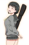  1girl :d bangs black_hair blunt_bangs blush bob_cut closed_eyes hair_ornament hairclip kirigaya_suguha open_mouth puge school_uniform short_hair smile solo sword_art_online 