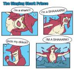  4koma artist_request comic english looking_at_viewer parody shark sidon splashing the_legend_of_zelda the_legend_of_zelda:_breath_of_the_wild water 