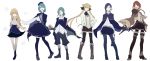  6+girls absurdres androgynous aqua_hair asymmetrical_bangs bangs bare_legs belt beret blonde_hair blouse blue_eyes blue_hair boots cape contrapposto earrings expressionless eyelashes forehead_jewel frilled_skirt frills full_body gem green_eyes gun hair_over_one_eye hair_ribbon hair_up hand_on_hip handgun hat high_collar highres hitodama holding holding_gun holding_lantern holding_weapon jacket jewelry juliet_sleeves lantern lineup loafers long_hair long_sleeves looking_to_the_side miniskirt multiple_girls narrowed_eyes neck_ribbon orb original pantyhose profile prosthesis prosthetic_arm puffy_sleeves redhead revolver ribbon shirt shoes short_hair shorts sidelocks simple_background skirt skirt_hold smile socks suspender_skirt suspenders swept_bangs sy-l-via thigh-highs thigh_boots turtleneck twintails untucked_shirt very_long_hair weapon white_background zettai_ryouiki 