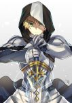  1boy blonde_hair excalibur fate/grand_order fate/prototype fate_(series) glowing highres hood looking_at_viewer male_focus saber_(fate/prototype) short_hair solo sword weapon 