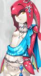  1girl breasts fins fish_girl hair_ornament hashi highres jewelry lips looking_at_viewer mipha monster_girl multicolored multicolored_skin red_skin small_breasts solo the_legend_of_zelda the_legend_of_zelda:_breath_of_the_wild white_skin yellow_eyes zora 