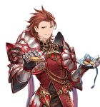  1boy armor cookie feeding food gauntlets granblue_fantasy male_focus minaba_hideo official_art percival_(granblue_fantasy) pov redhead short_hair solo transparent_background upper_body 